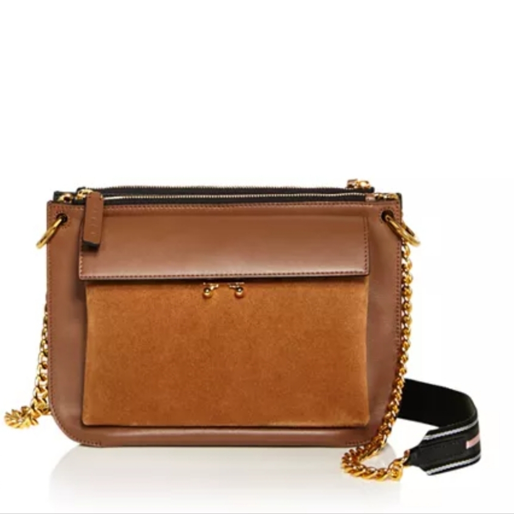 Marni $2,800 Bandoleer Two Pouch Colorblock Crossbody Bag Brown Caramel Black